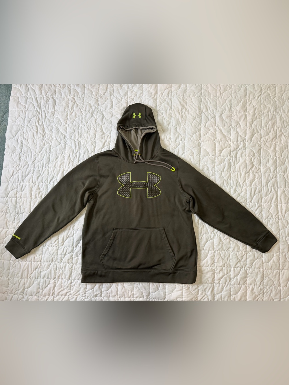 Under Armour Men’s Olive Green Hoodie with Neon Yellow Embroidered Logo